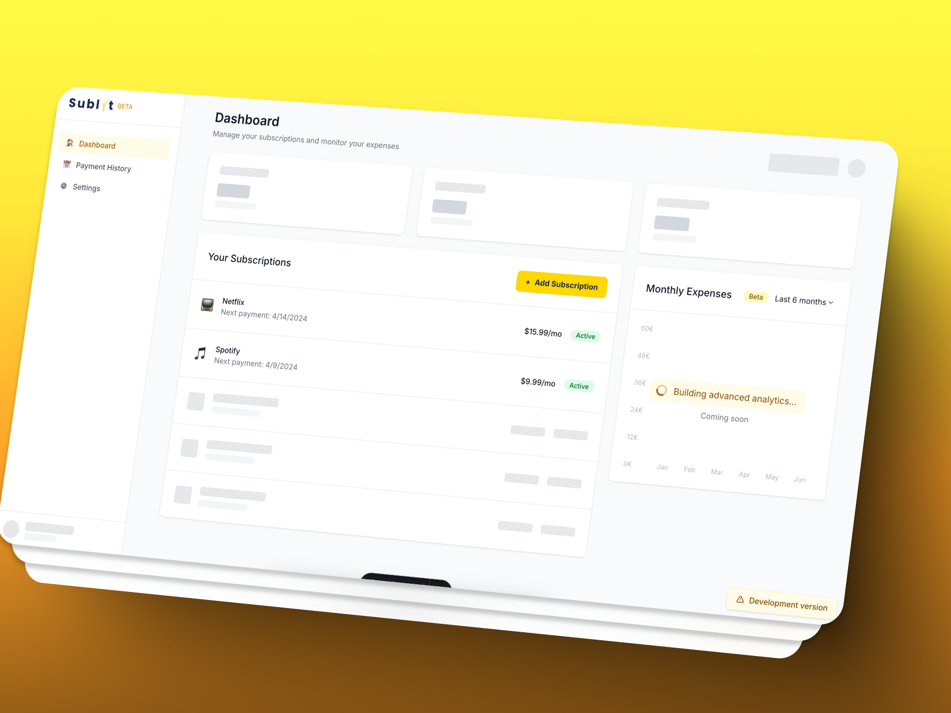 Sublyt Dashboard Interface